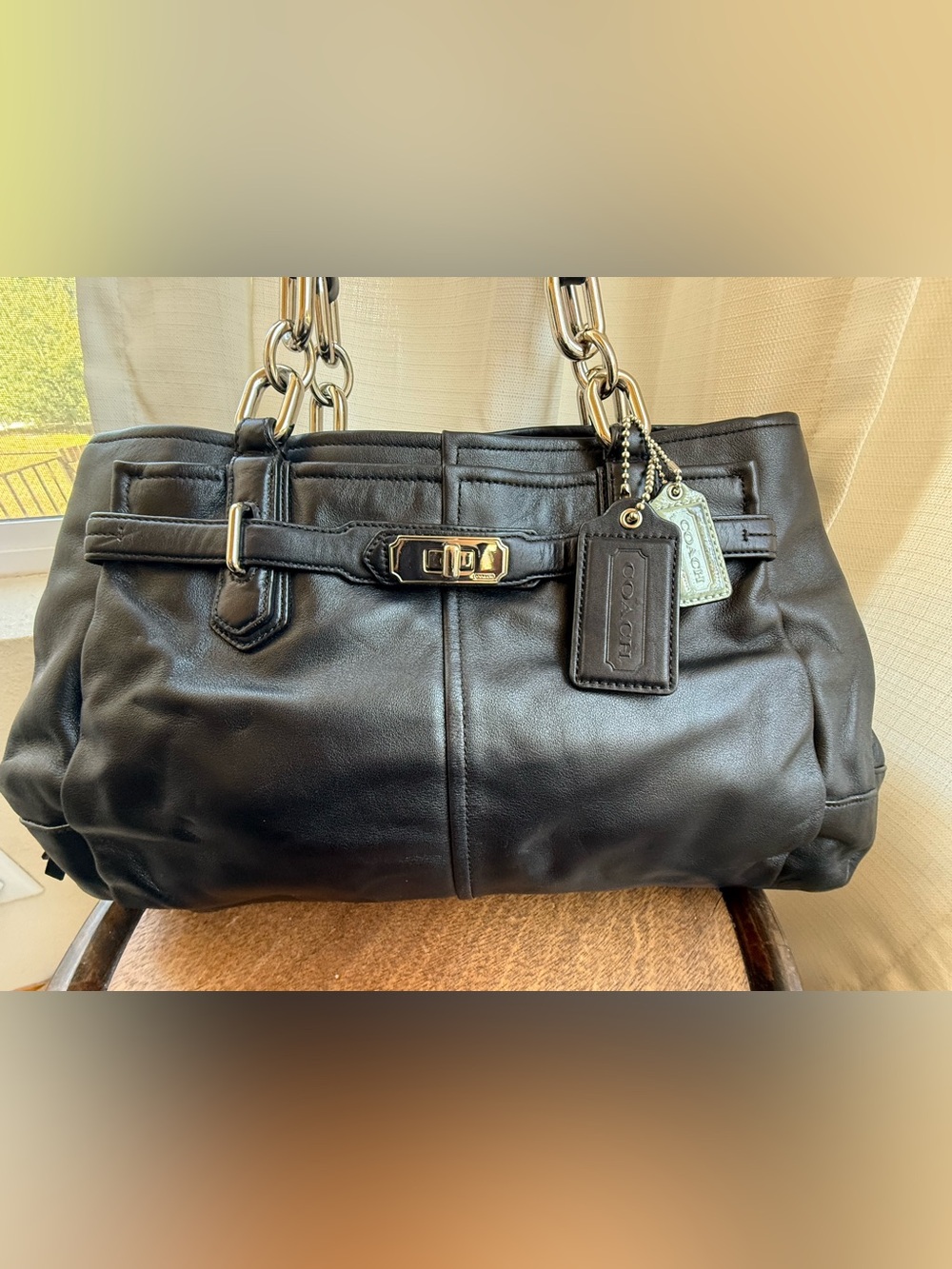 Coach Vintage Chelsea Jayden Black Leather Carryall Bag #17811 - Excellent! - Picture 3 of 15
